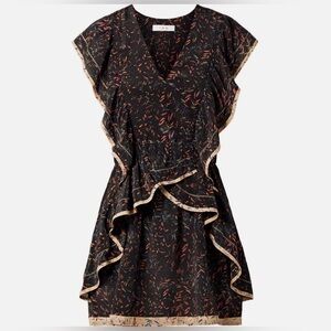 RARE 💫 IRO Paris Jicka Ruffled Printed 100% Silk Crepe Mini Dress